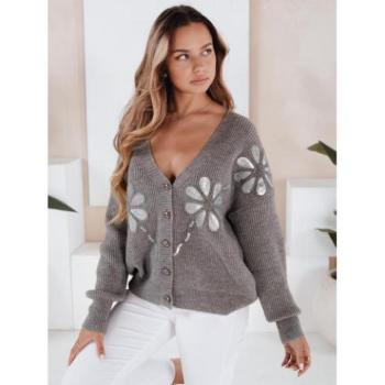 Kardigánok - Női szürke pulóver flitteres virágokkal MY2503 kép
