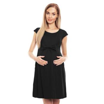Kismama alkalmi ruhák - Elegáns, kiszélesedő kismama ruha, fekete színben, masnival kép