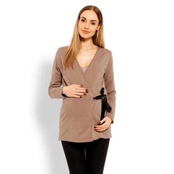 Kismama blúzok - Cappuccino színű, fűzős blúz, fekete masnival, kismamáknak kép