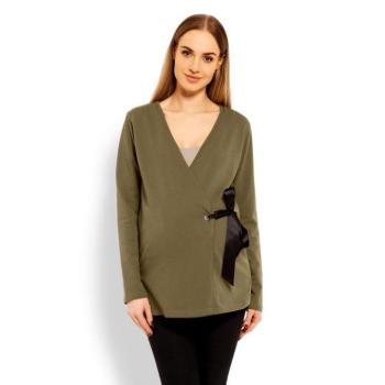 Kismama blúzok - Khaki színű, fűzős blúz, fekete masnival, kismamáknak kép