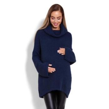 Kismama garbók - Kismama vastag oversize garbó, kiszélesedő ujjakkal, sötétkék színben kép