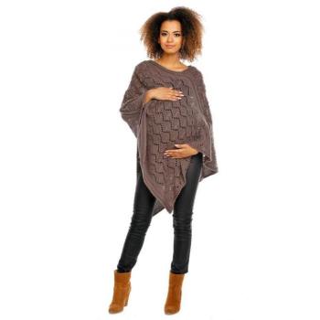 Kismama kardigánok - Elegáns kismama poncsó finom nyitott mintával, barna színben kép