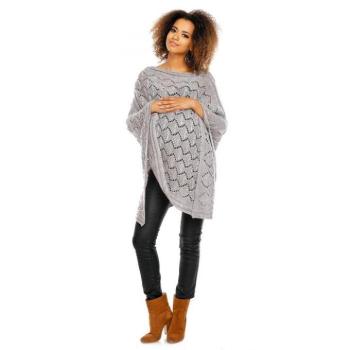 Kismama kardigánok - Elegáns kismama poncsó finom nyitott mintával, világosszürke színben kép