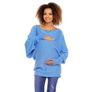 Kismama kardigánok - Kék színű, oversize kismama pulóver kép