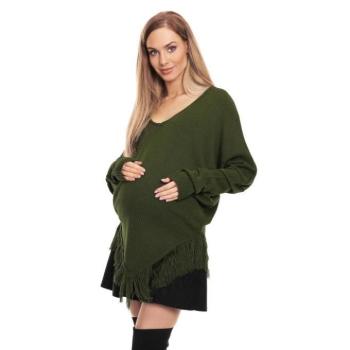 Kismama kardigánok - Kismama poncsó, khaki színben, bojtos ujjakkal kép