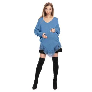 Kismama kardigánok - Kismama poncsó, világoskék színben, bojtos ujjakkal kép