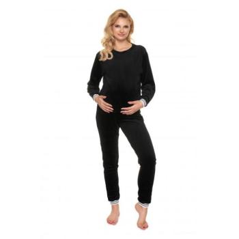 Kismama pizsamák - Fekete színű velúr hálószett kismamáknak kép