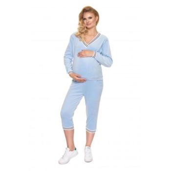 Kismama pizsamák - Kék színű velúr kismama hálószett kép