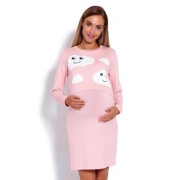 Kismama pizsamák - Rózsaszín hálóing fedett etetőpanellel anyukáknak - felhők kép