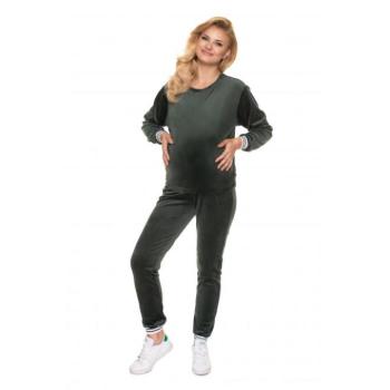 Kismama pizsamák - Velúr hálószett khaki színben kismamáknak kép