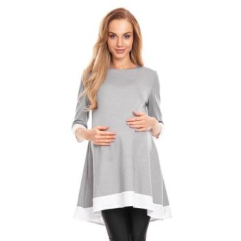 Kismama ruhák hétköznapi viseletre - Kismama mini aszimmetrikus ruha, szürke színben, szegéllyel kép