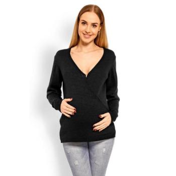 Kismama szvetterek - Fekete, kismama gyapjú pulóver V-nyakkal kép