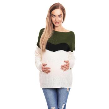 Kismama szvetterek - Háromszínű kismama pulóver - khaki kép
