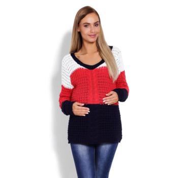 Kismama szvetterek - Háromszínű, piros-kék kismama pulóver kép