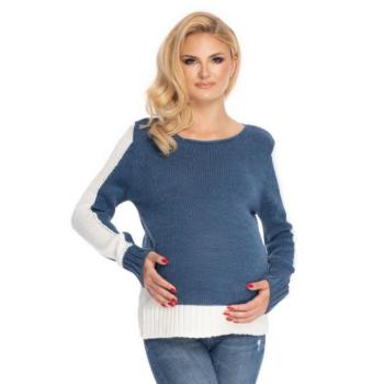 Kismama szvetterek - Kéttónusú kismama pulóver, fehér-kék színben kép