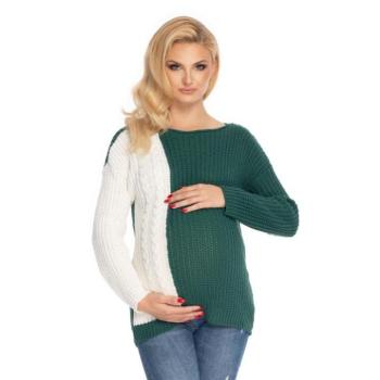 Kismama szvetterek - Kéttónusú kismama pulóver, fehér-zöld színben kép