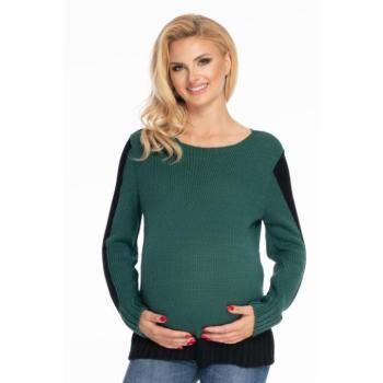 Kismama szvetterek - Kéttónusú kismama pulóver, zöld-fekete színben kép