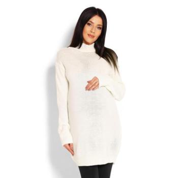 Kismama szvetterek - Kismama hosszú tunika, garbóval, krém színben kép