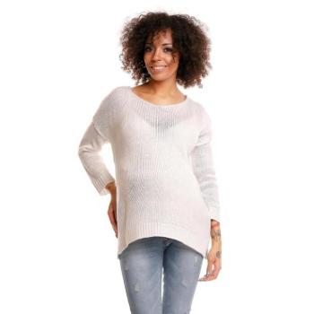 Kismama szvetterek - Kismama oversize pulóver, fehér színben kép