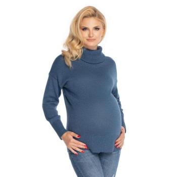 Kismama szvetterek - Klasszikus, kismama pulóver garbóval, kék színben kép