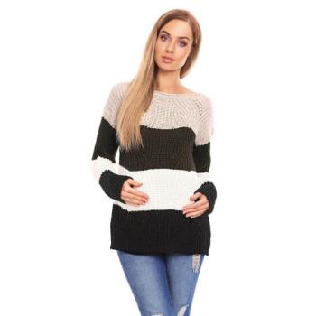 Kismama szvetterek - Négyszínű, csíkos kismama pulóver - khaki kép