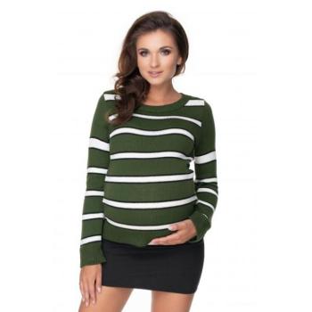 Kismama szvetterek - Női csíkos khaki színű szvetter hölgyeknek kép