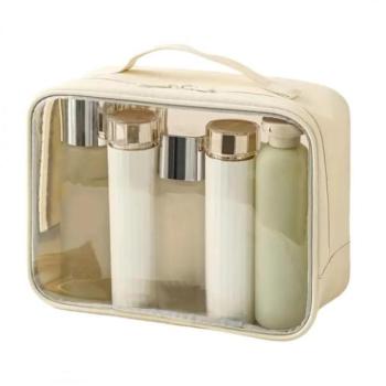 Kozmetikai táskák - Bézs színű, átlátszó kozmetikai táska kép