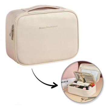 Kozmetikai táskák - Krémszínű bőr kozmetikai táska kép