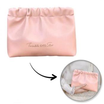 Kozmetikai táskák - Rózsaszín bőr kozmetikai táska - M kép