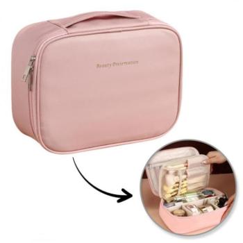 Kozmetikai táskák - Rózsaszín bőr kozmetikai táska kép