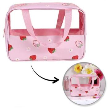 Kozmetikai táskák - Rózsaszín kozmetikai táska eperrel - M kép