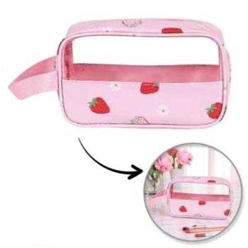 Kozmetikai táskák - Rózsaszín kozmetikai táska eperrel - S kép