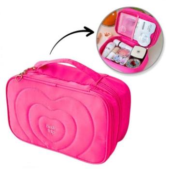 Kozmetikai táskák - Steppelt rózsaszín kozmetikai táska fogantyúval kép