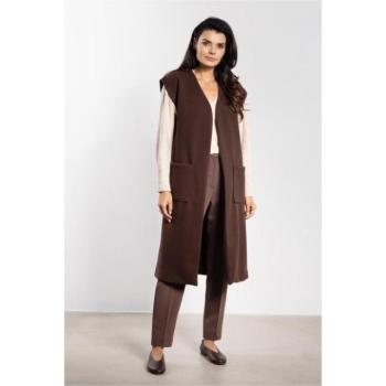 Mellények - Barna hosszú polár mellény övvel kép