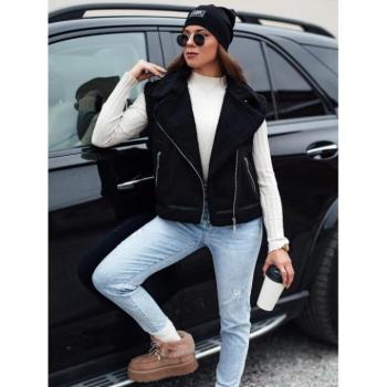 Mellények - Fekete velúr női mellény szőrmével kép