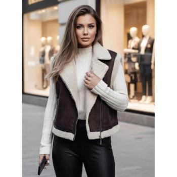 Mellények - Kávé színű női velúr mellény szőrmével TY4746z kép