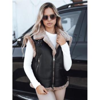 Mellények - Női fekete bőr mellény szőrmével TY5251 kép