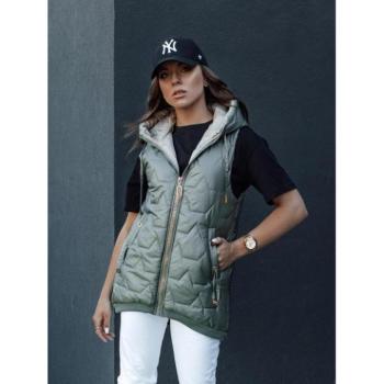 Mellények - Női zöld pehelymellény kapucnival kép