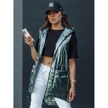 Mellények - Zöld hosszú női mellény steppeléssel kép