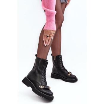 Női bakancsok - Fekete női workerek díszítéssel kép