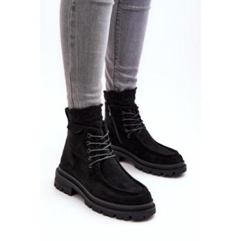 Női bakancsok - Fekete velúr workerek nőknek kép