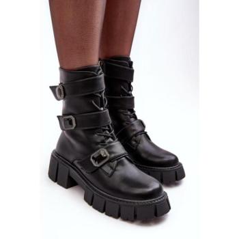 Női bakancsok - Női fekete, tömör workerek kép