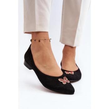 Női balerina cipők - Fekete velúr balerinacipők hölgyeknek kép