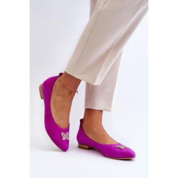 Női balerina cipők - Fukszia színű velúr balerinacipők hölgyeknek kép