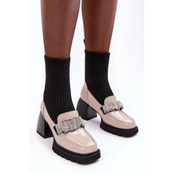 Női csizmák - Bézs színű magassarkú zoknicsizma kép