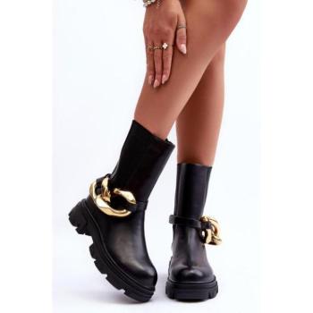 Női csizmák - Fekete csizma levehető díszítéssel kép