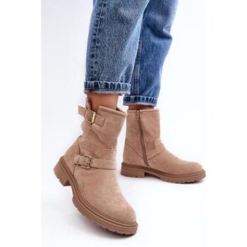 Női csizmák - Női bézs csizma csatokkal kép