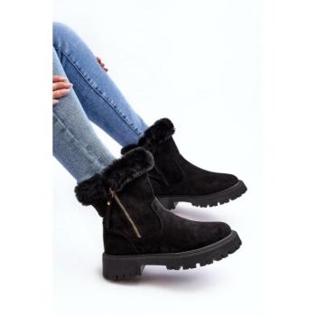 Női csizmák - Női fekete szőrös csizma kép