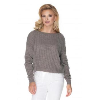 Női divat - Finom mintás női kimonó stílusú szvetter, cappuccino színben kép