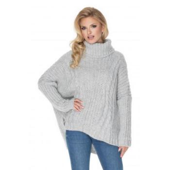 Női divat - Garbó nyakú oversize szvetter hölgyeknek világosszürke színben kép